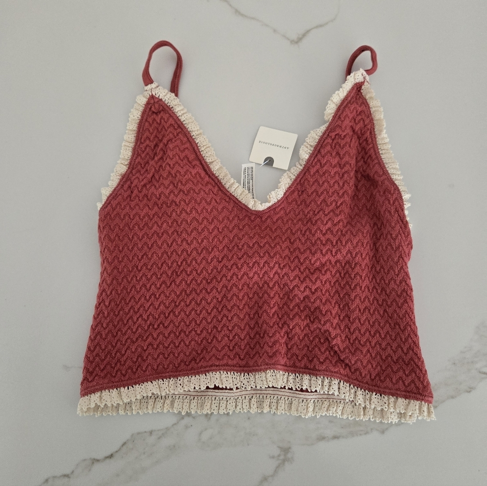 Anthropologie Red Crochet Trim Tank Top